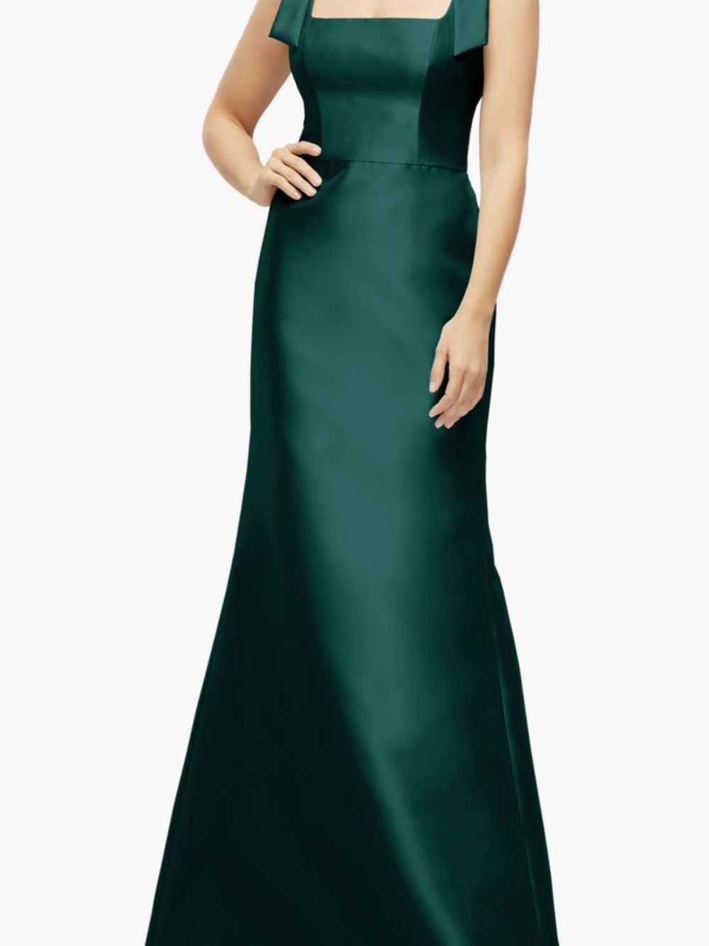 ALFRED SUNG Bow Strap Satin Twill Trumpet Gown